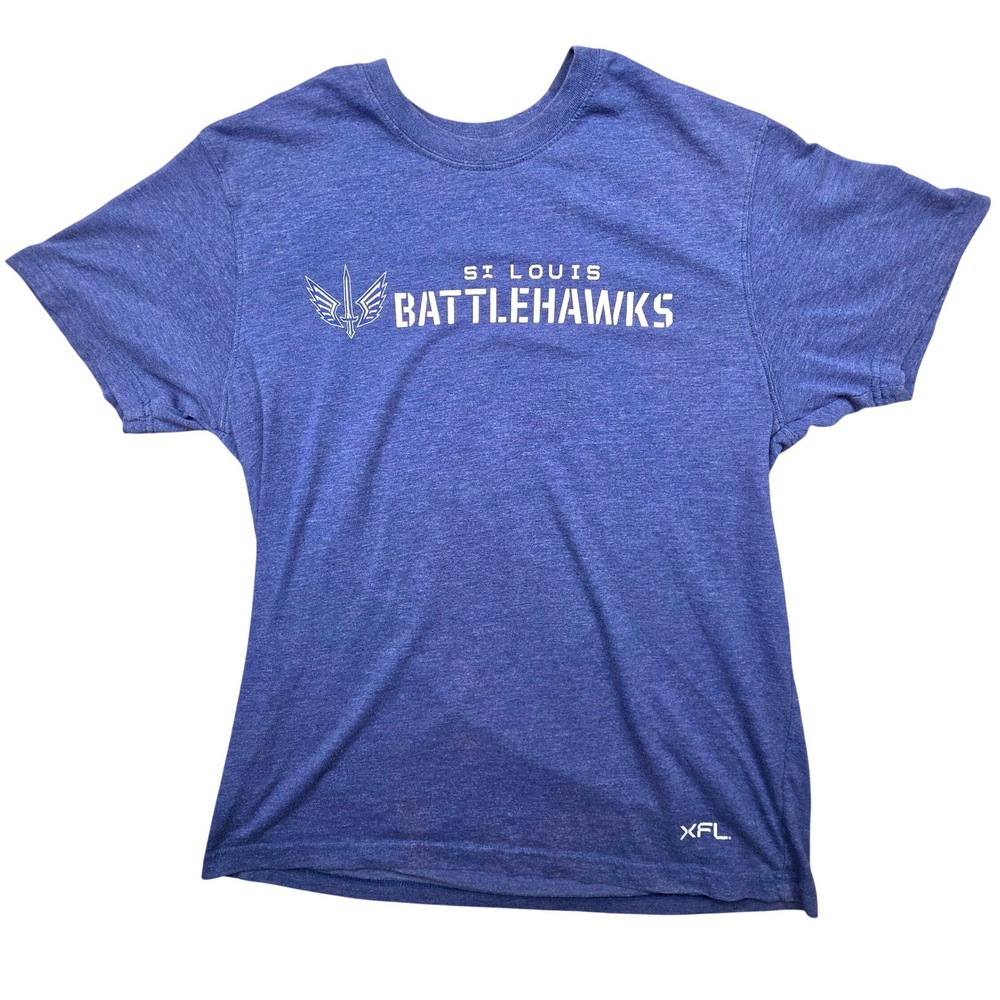 XFL St Louis Battlehawks Mens Large Graphic Tee Shirt Heather Blue Short Sleeve